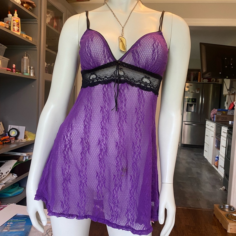 Jacob Purple and Black Lace Chemise with Sweetheart Neckline